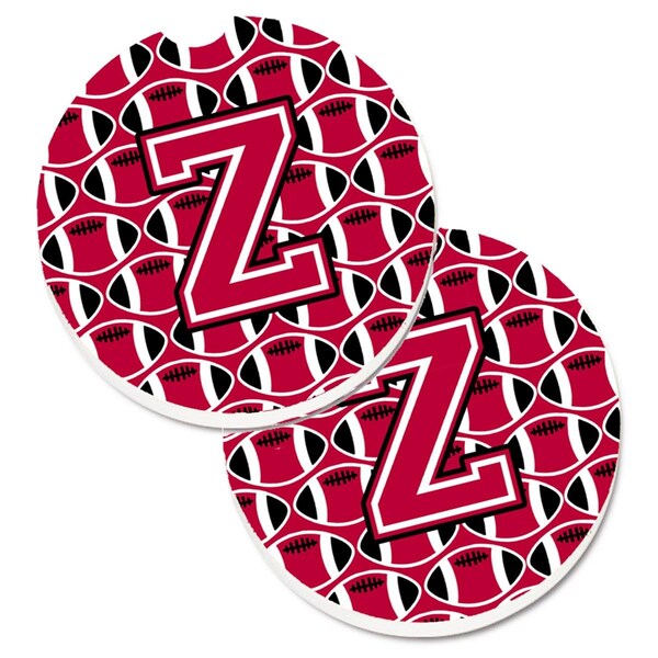 Carolines Treasures Letter Z Football Crimson and White Set of 2 Cup Holder Car Coaster CJ1079-ZCARC - main